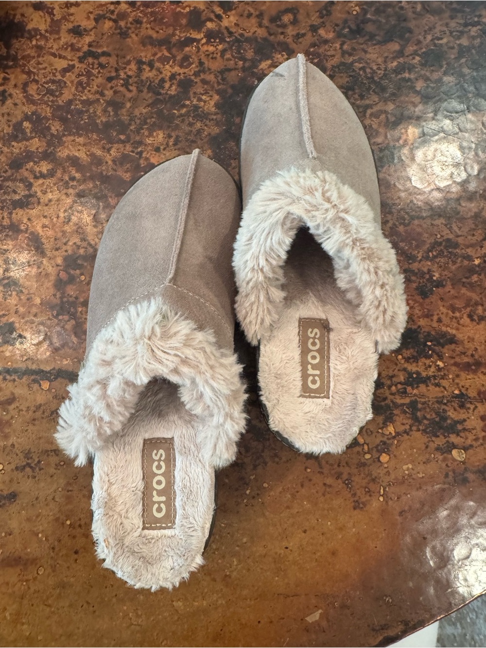 CROCS Women's Taupe Faux-Fur Slip-On clogs